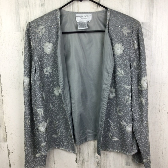 Adrianna Papell Floral Silk 2 Piece Tank Embroidered Beaded Sparkle Jacket 8 - Picture 2 of 15